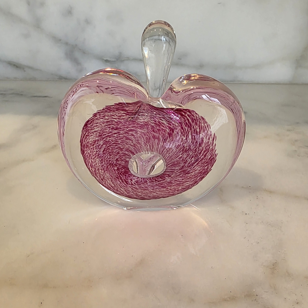 Hand Blown Art Glass Perfume Bottle Pink Swirl Heart Shape Stopper